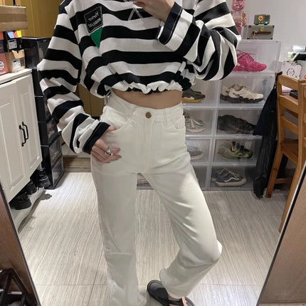 White High-Waisted Straight-Leg Jeans for Tall Women, 170cm, Autumn New Slim-Fit Hot Girl Floor-Length Cigarette Pants