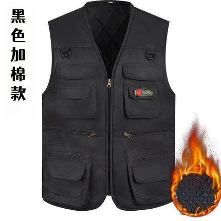 Men's Vest for Spring and Autumn, Padded for Middle-Aged and Elderly Men, Multi-Pocket Vest, Outdoor Fishing Casual Wear, Dad's Vest