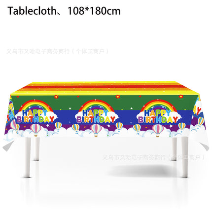 Cross-border Rainbow Party Paper Plate Paper Towel Tablecloth Neon Party Tableware suit Rainbow Birthday Party Decorations