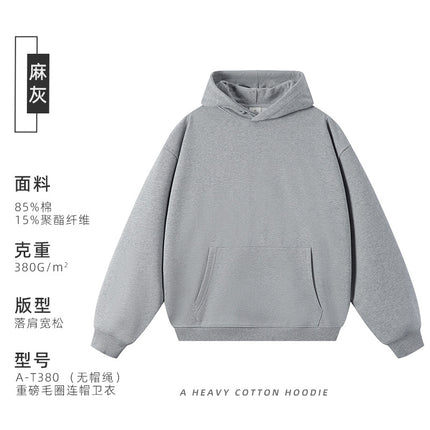380g Heavyweight Terry Cordless Pullover Printed Off-Shoulder Hoodie Custom-Made Trendy Brand Hooded Sweatshirt with Custom Logo