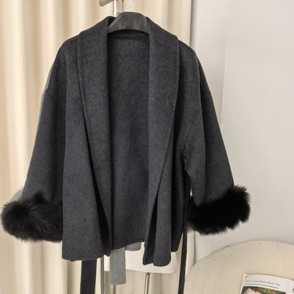 Explosive in stock Autumn and Winter Women's High-end Double-sided Wool Coat Women's Mid-length Removable Real Fox Hair Cuff