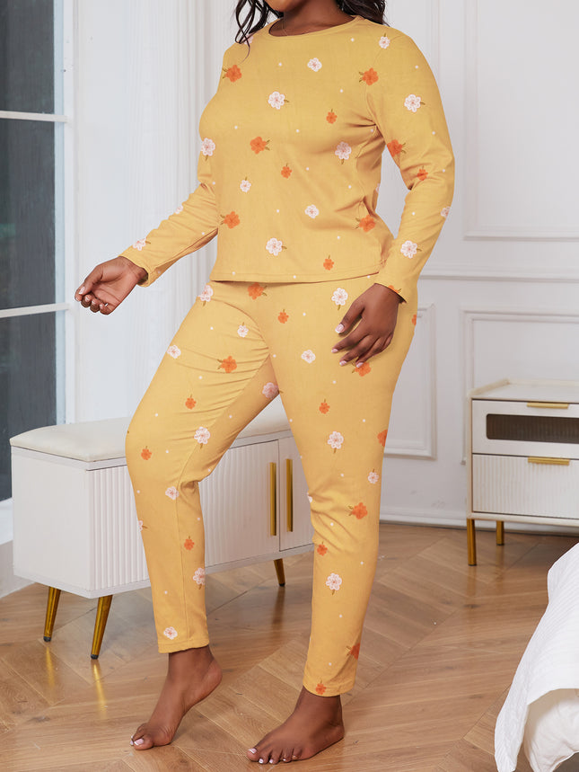 Cross-border plus size Women's Pajamas Pullover Crewneck Autumn and Winter Velvet Casual Simple Warm Printed Home Clothes