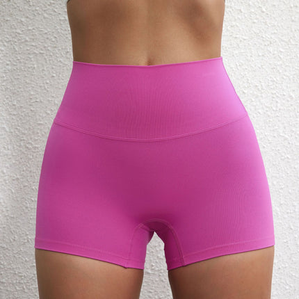 Summer solid color European and American women's high waist hip lifting peach sports shorts tight stretch fitness three pants can be worn outside