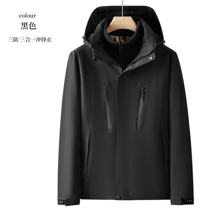 Windproof and Waterproof Three-in-One Down Jacket Fleece Graphene Hooded Work Clothes Jacket Work Clothes Printing