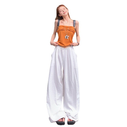 American-Style Relaxed and Lazy High-Waisted Drawstring Sports Wide-Leg Pants for Women, New Summer Style, Loose and Slimming with a Draping Effect, Casual Pants for Women