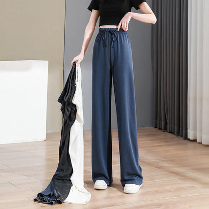 Supply cross-border supply narrow version ice silk wide leg pants women's summer copper ammonia silk high waist drape straight casual floor pants