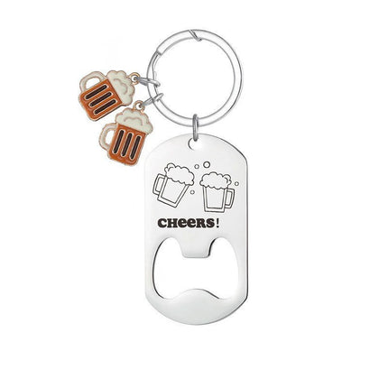 Cross-border Stainless Steel Engraving Metal Keychain Bottle Opener Wine Glass Wine Bottle Birthday Christmas Father's Day Gift