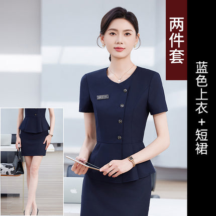 Short-Sleeved Business Suit Suit for Women Summer Temperament Hotel Front Desk Reception Beauty Salon Gold Shop Work Clothes Large Size