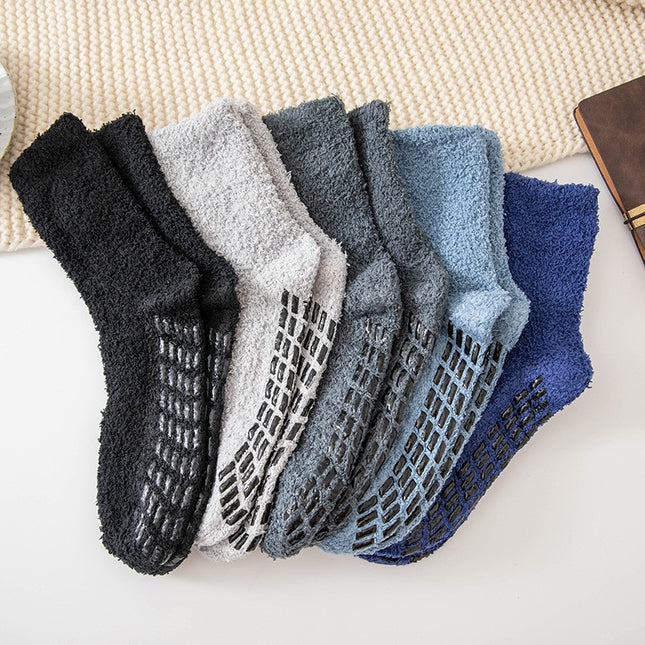 Hair-free coral velvet socks for men and women solid color non-slip adhesive socks for autumn and winter warm towel half velvet floor socks for cross-border