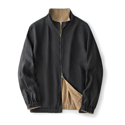 [Lp Version] %Rain Dew Linen Old Money Style Bomber Men's Stand Collar Reversible Jacket Casual Spring and Autumn Jacket