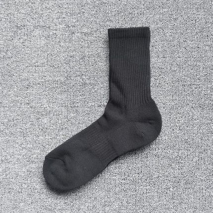 White Sports Towel Bottom Socks Men's Pure Cotton Mid-length Socks Spring and Summer Thin Boys Long Barrel Basketball Socks Black Short Socks