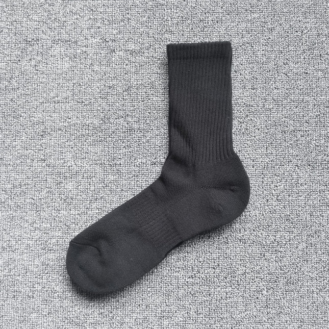 White Sports Towel Bottom Socks Men's Pure Cotton Mid-length Socks Spring and Summer Thin Boys Long Barrel Basketball Socks Black Short Socks