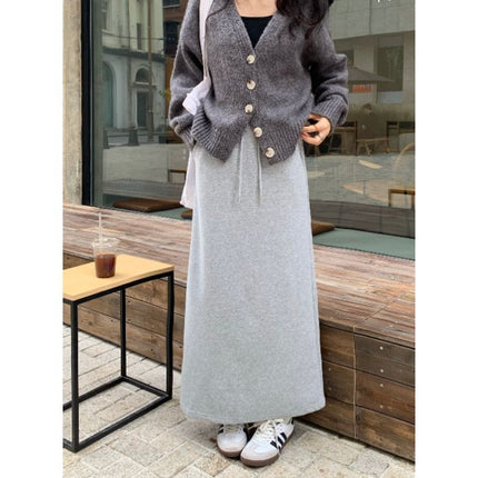 Fleece-Lined Thickened Skirt for Women, Autumn and Winter 2025 New Style, Drawstring High-Waisted Straight Casual Skirt, Versatile A-Line Long Skirt
