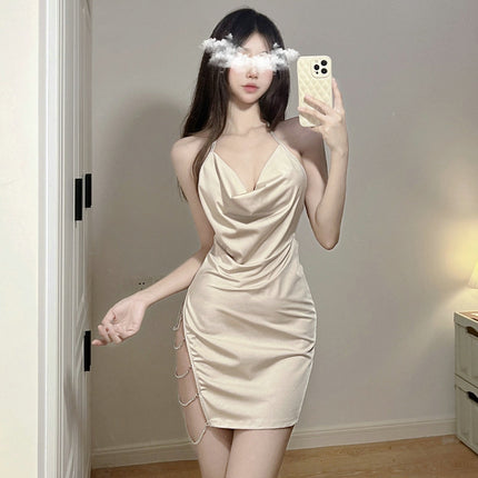 Sexy Dress Nightclub Secretary Uniform Temptation Side Chain Backless Halter Slit Dress Sexy Dress Temperament