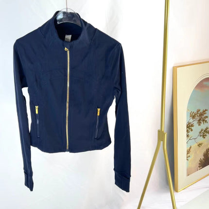 Lulu Yarn Vibration Gold Label Stand Collar Short Jacket Sports Yoga Wear Slimming Sports Jacket for Women