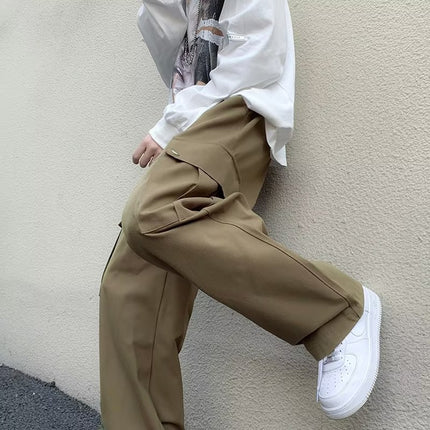 Casual Pants Men's 2022 Autumn New Handsome Loose Hong Kong Style Tooling Drawstring Teenager Leggings