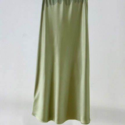 【Zhihetang】High-Waisted Satin Acetate Skirt 2026 Spring/Summer Bodycon Fishtail A-Line Long Skirt Ice Cream Color