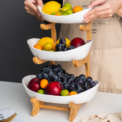 European-style three-layer ceramic dried fruit plate new creative bamboo rack multi-layer fruit plate household snack plate factory direct sales