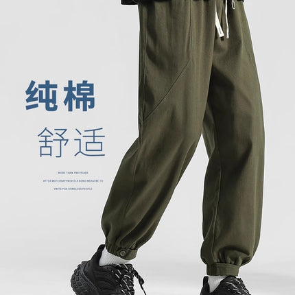 Army Green cotton overalls men's autumn and winter fleece-lined men's pants toe pants men's sweater winter casual pants men's