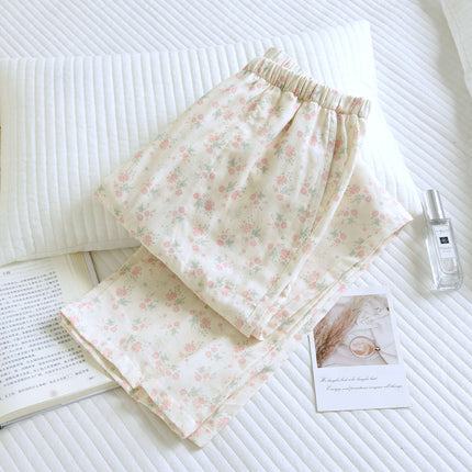 Pure Cotton Gauze Pajamas Spring and Summer Cotton Printed Casual Loose Large Size Women's Pants Can Be Worn Outside Home Pants