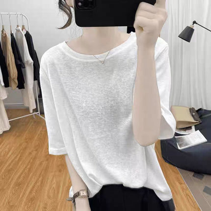 Trendy Summer New Korean Style Snowflake Cotton T-Shirt Round Neck Funny Printed Thin Casual Style Large Size Bottoming Shirt