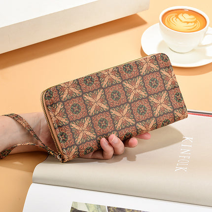 2024 New Arrival Cross Mirror PU Softwood Wallet Long Zipper Wallet Mobile Phone Bag Single Pull Medium Zipper Wallet