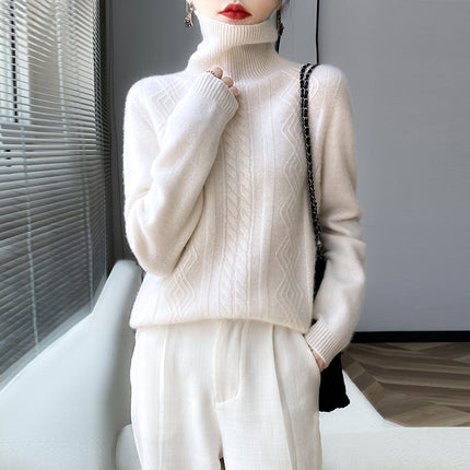 New Autumn and Winter Turtleneck Cable Knitwear Women's Knitted Bottoming Knitwear Long-sleeved Loose Slimming Look Versatile Thickeneded Top