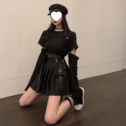 Korean Version 2020 New Dark Style Design Niche Internet Celebrity High-Waisted Pleated Slimming A-Line Short Skirt for Women