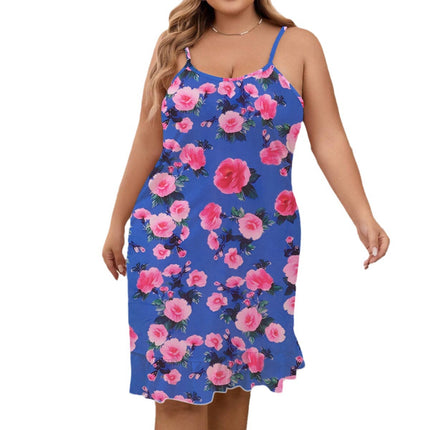 Cross-border Nightgown Women's 2024 Spring and Summer New Printed Pajamas Sexy Slip Skirt Loose Thin plus size Home Clothes