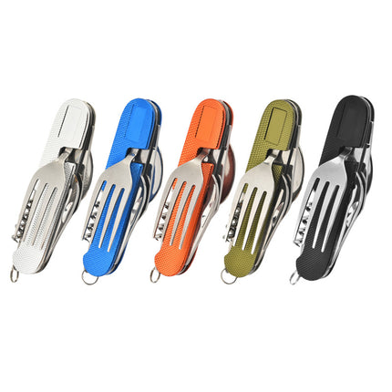 Stainless Steel 6-in-1 Multifunctional Cutlery Foldable Knife, Fork, Spoon Outdoor Picnic Set Portable Outdoor Tool