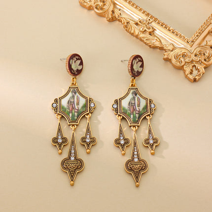 Vintage 925 Silver Needle European and American Fashion Retro Character Portrait Long Tassel Earrings