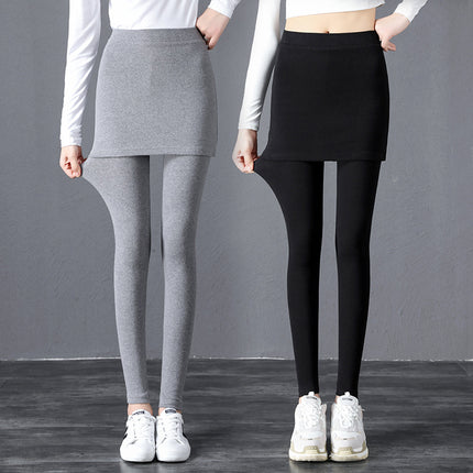 Spring and Autumn Pure Cotton Fake Two-Piece Short Skirt Knitted Leggings Women's Slim Large Size Stretch Trousers Skirt Pencil Pants