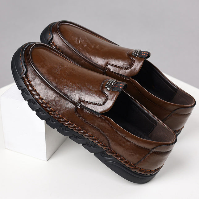 Doug Shoes Men's 2022 New Slip-on Lazy Loafers Men's Black Handmade Online Casual Leather Shoes
