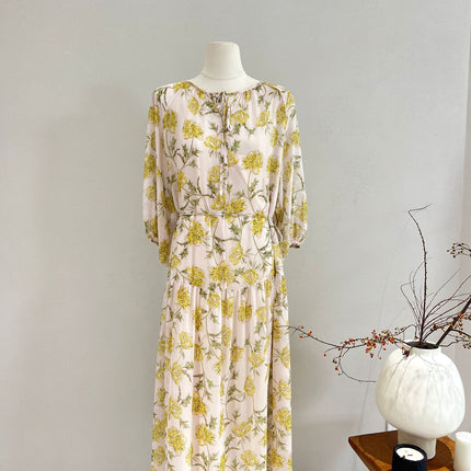 Short-Sleeved Silk Dress for Women 2026 Spring and Summer New Two-Piece Set Slightly See-Through Printed Georgette 100% Mulberry Silk Long Dress