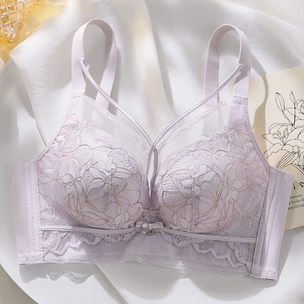 New Style Underwear Women's Lace No Steel Ring Small Chest Large Thickened Bra Push-up Adjustable Sexy Bra