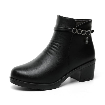 Middle Heel Winter fleece-lined Warm Cotton Shoes Middle-aged and Elderly Mother Shoes Short Boots Middle-aged Women's Shoes Autumn and Winter Winter Shoes Non-slip Leather Shoes