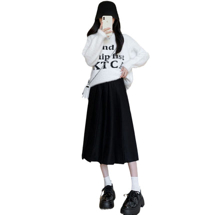 Women's Autumn and Winter New Thickened Woolen Pleated Skirt High Waist Slimming Loose plus size Elasto Mid-length Overskirt