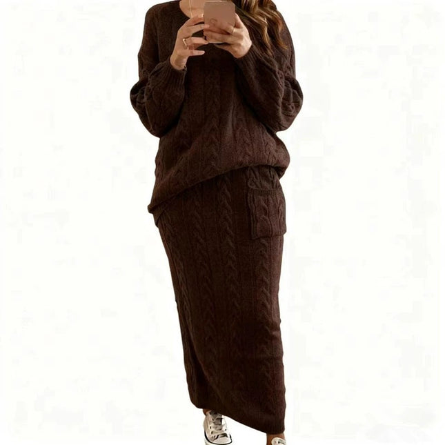 2026 Autumn/Winter New Women's Fashion Amazon European and American Style Cable Knit Sweater Women's Set Dress