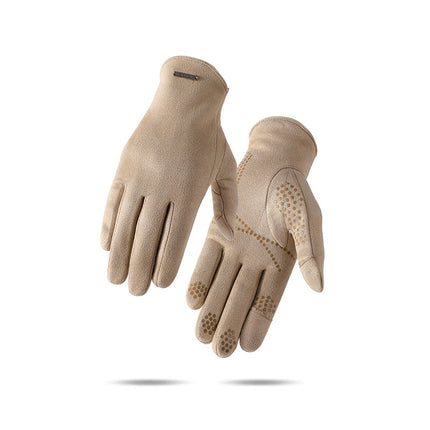 Suede Warm Gloves Men's and Women's Velvet Heating Winter Outdoor Cycling Touch Screen Non-slip Flip Double-sided Velvet Gloves