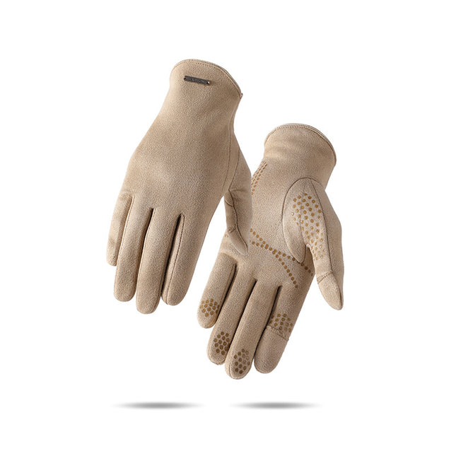 Suede Warm Gloves Men's and Women's Velvet Heating Winter Outdoor Cycling Touch Screen Non-slip Flip Double-sided Velvet Gloves