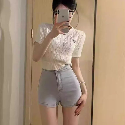 light blue Summer Denim Shorts Women's Hot Hip High Waist Slim-fit Hot Pants Jazz Dance Underwear Missing Shorts