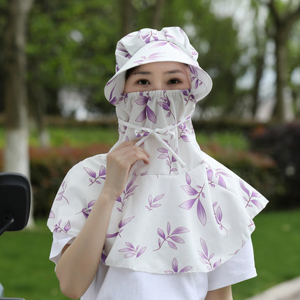 Spring and Summer Sunscreen Mask Neck Protection Integrated Hat Women's Sunshade Hat Outdoor Tea Picking Work Face Covering UV Protection