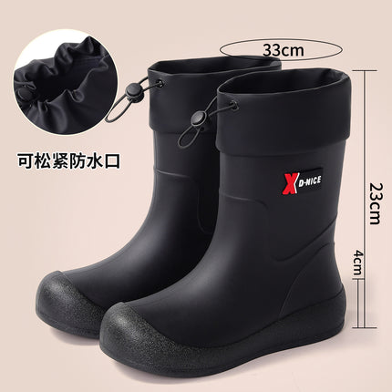 High-value waterproof non-slip rain boots thickened fleece-lined warm mid-tube rain boots sweet tie women's outdoor water shoes waterproof boots