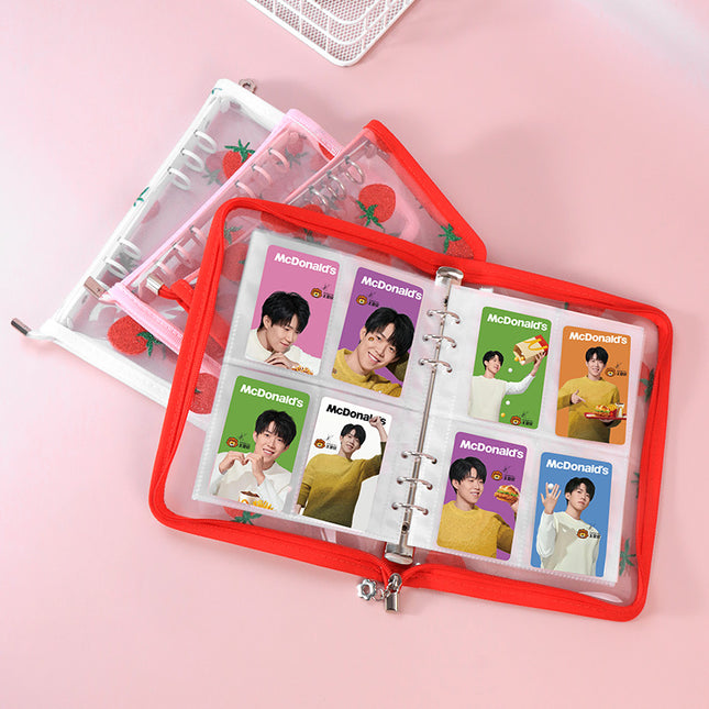 Lace Strawberry Transparent PVC Hand Ledger A5A6A8m5 Portable Pocket Hand Ledger Case Zipper Bag 6 Holes Folder