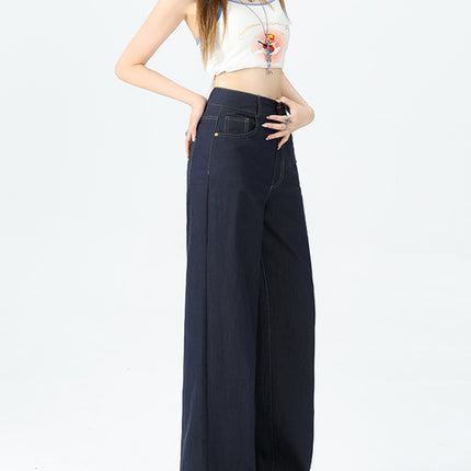 Cross-Border New American Fashion Women's Straight-Leg Raw Denim Jeans Women's Design Floor-Length Jeans Straight-Leg Pants