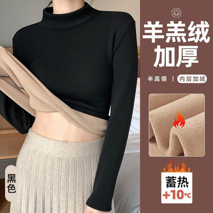 Autumn and Winter Knitted Base Shirt Half-turtleneck fleece-lined Thickened Warm Slim-fit Outer Wearing All-match Inner Top