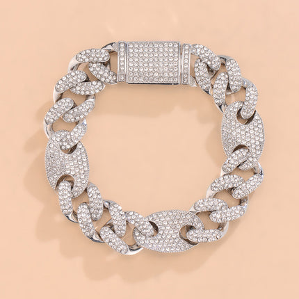 Spring popular Cuban chain fashion fashion design sense hip hop necklace 15mm zinc alloy rhinestone necklace jewelry