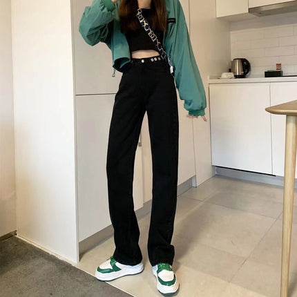 plus size Vintage Straight Leg Jeans Women's Fashion All-match New High Waist Loose Slimming Narrow Casual Wide Leg Pants