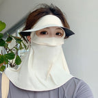 [sun protection/nylon hat with empty top and brim vinyl long mask] off-white