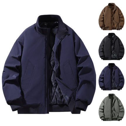 Casual Clothing for Men, Flight-Style Warm Clothing, Men's Hong Kong-Style Trench Coat, Youth Trendy Brand, 2025 Winter Fleece-Lined Thick Short Cotton Jacket